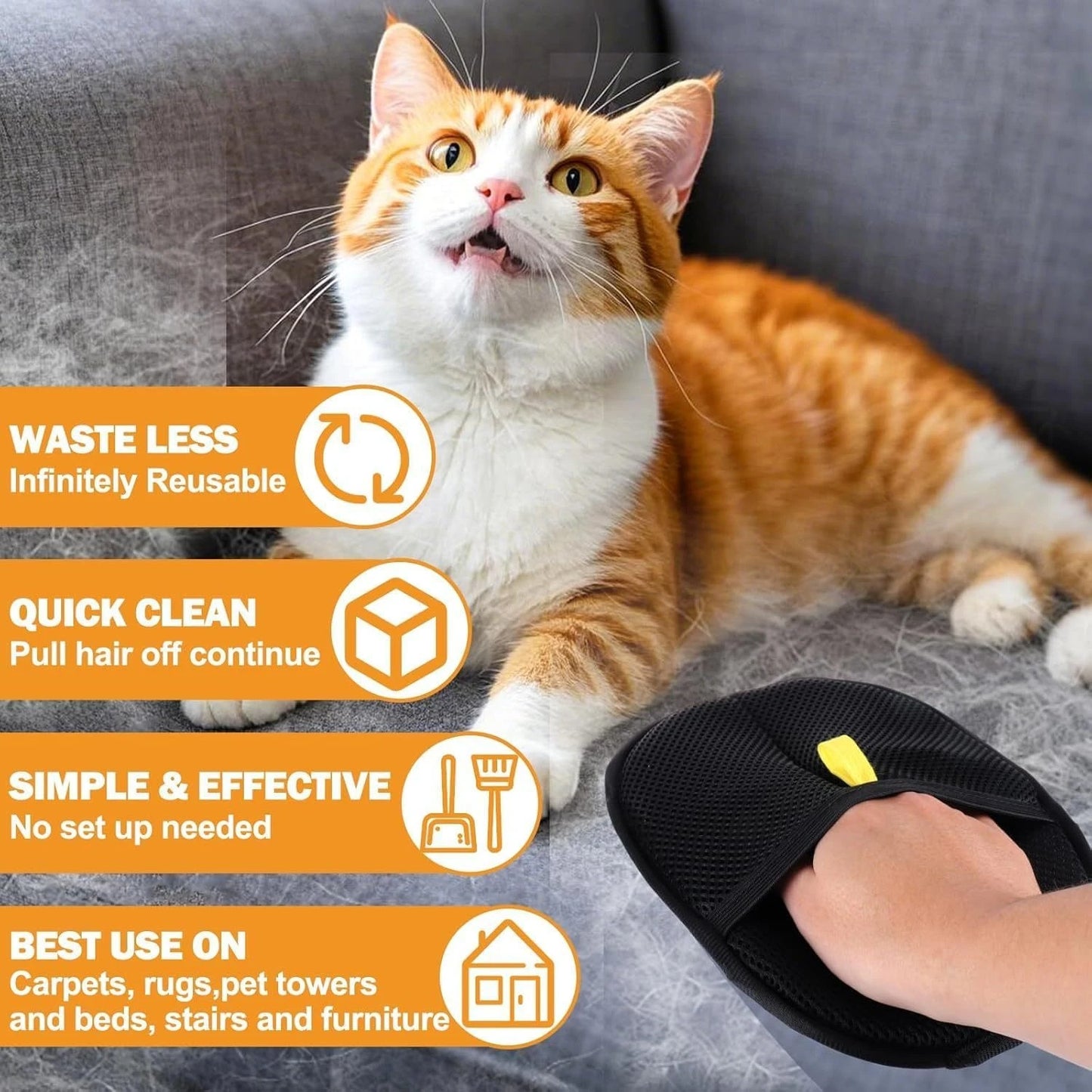 Cat Hair Glove Wool Removal Glove Pet Grooming Brush to Remove Dog Hair from Clothes Sofa Carpet with Electrostatic Cleaning